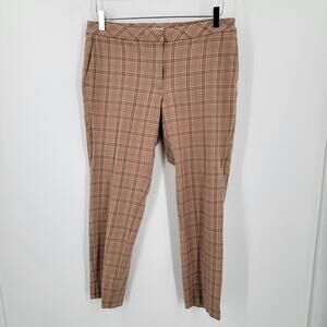 J Jill Pants Womens 10 Premium Bi Stretch Quinn Pants Camel Tan Coral Plaid